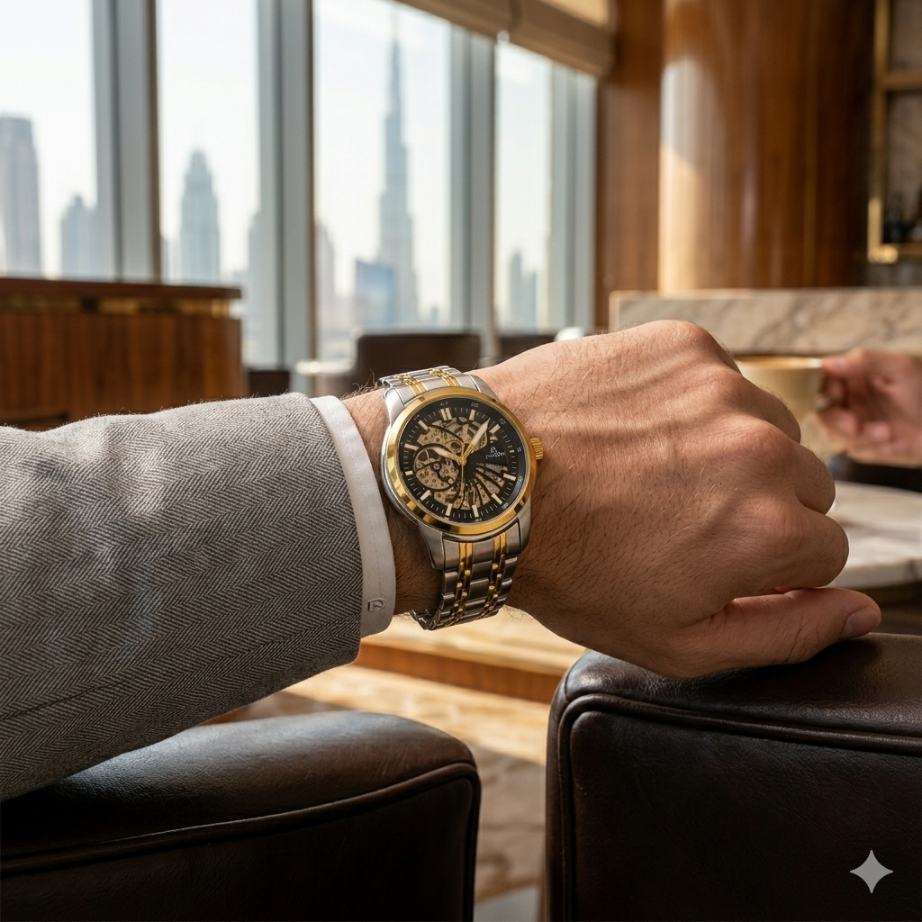 FITRON DOMED SKELETON 117178M BLACK DIAL - MEN'S AUTOMATIC