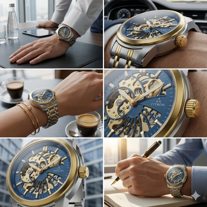 FITRON DOMED SKELETON 117178M BLUE DIAL - MEN'S AUTOMATIC