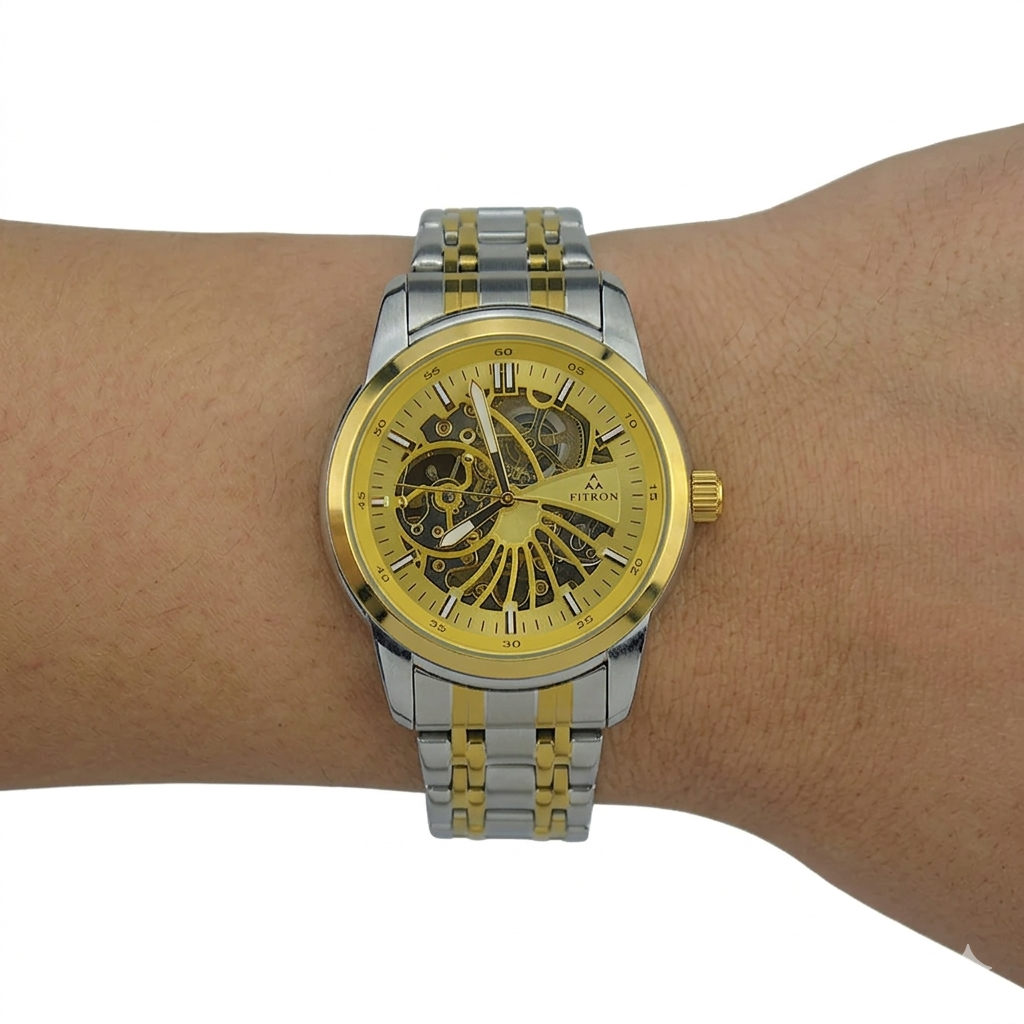 FITRON DOMED SKELETON 117178M GOLD DIAL - MEN'S AUTOMATIC