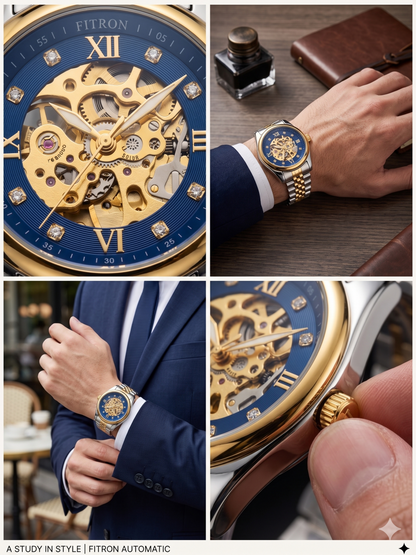 FITRON ROUND WITH DIAMONDS 117211M BLUE DIAL - MEN'S AUTOMATIC