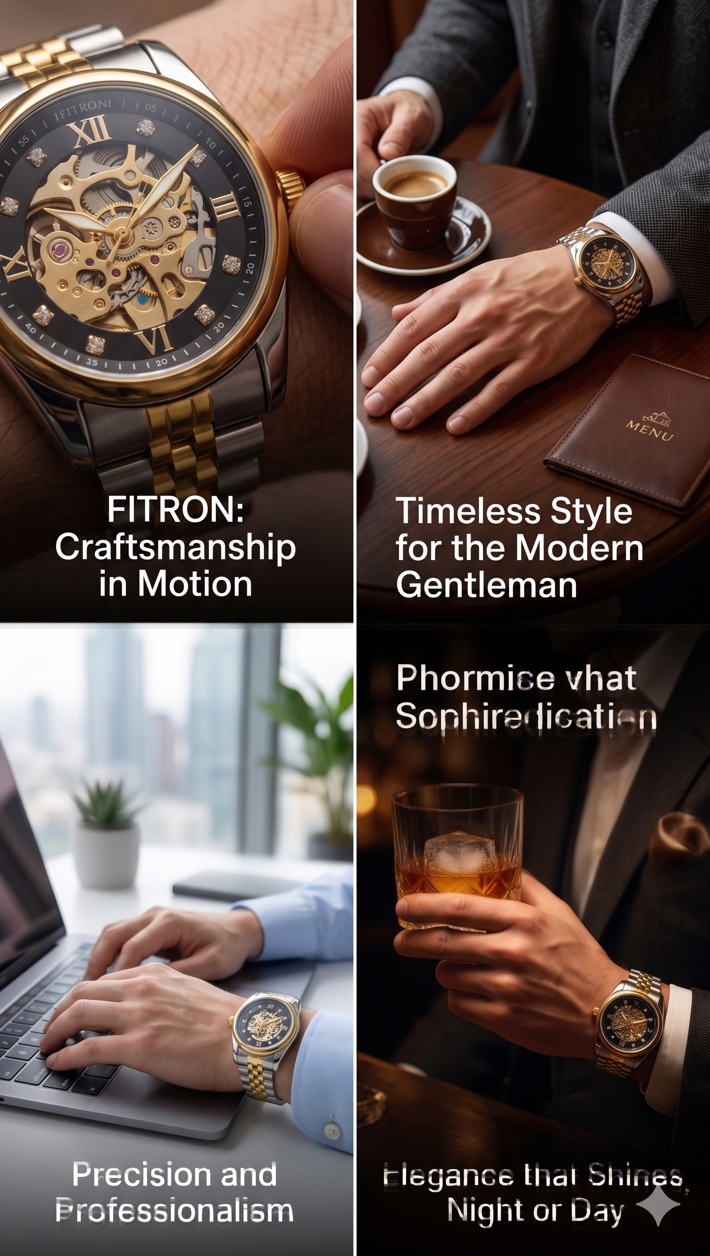 FITRON ROUND WITH DIAMONDS 117211M BLACK DIAL - MEN'S AUTOMATIC