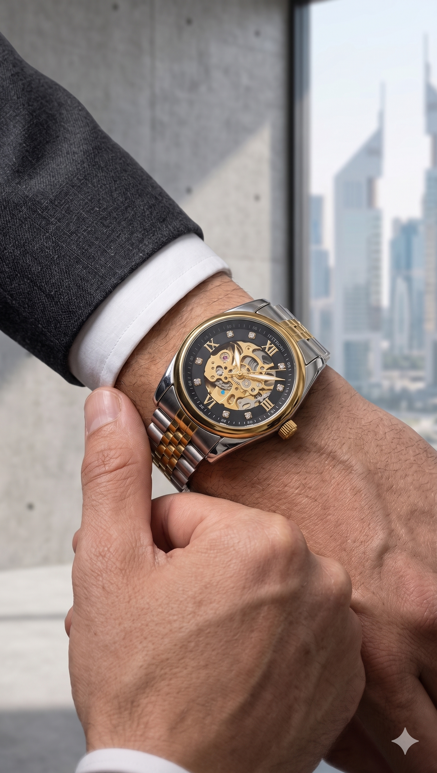 FITRON ROUND WITH DIAMONDS 117211M BLACK DIAL - MEN'S AUTOMATIC