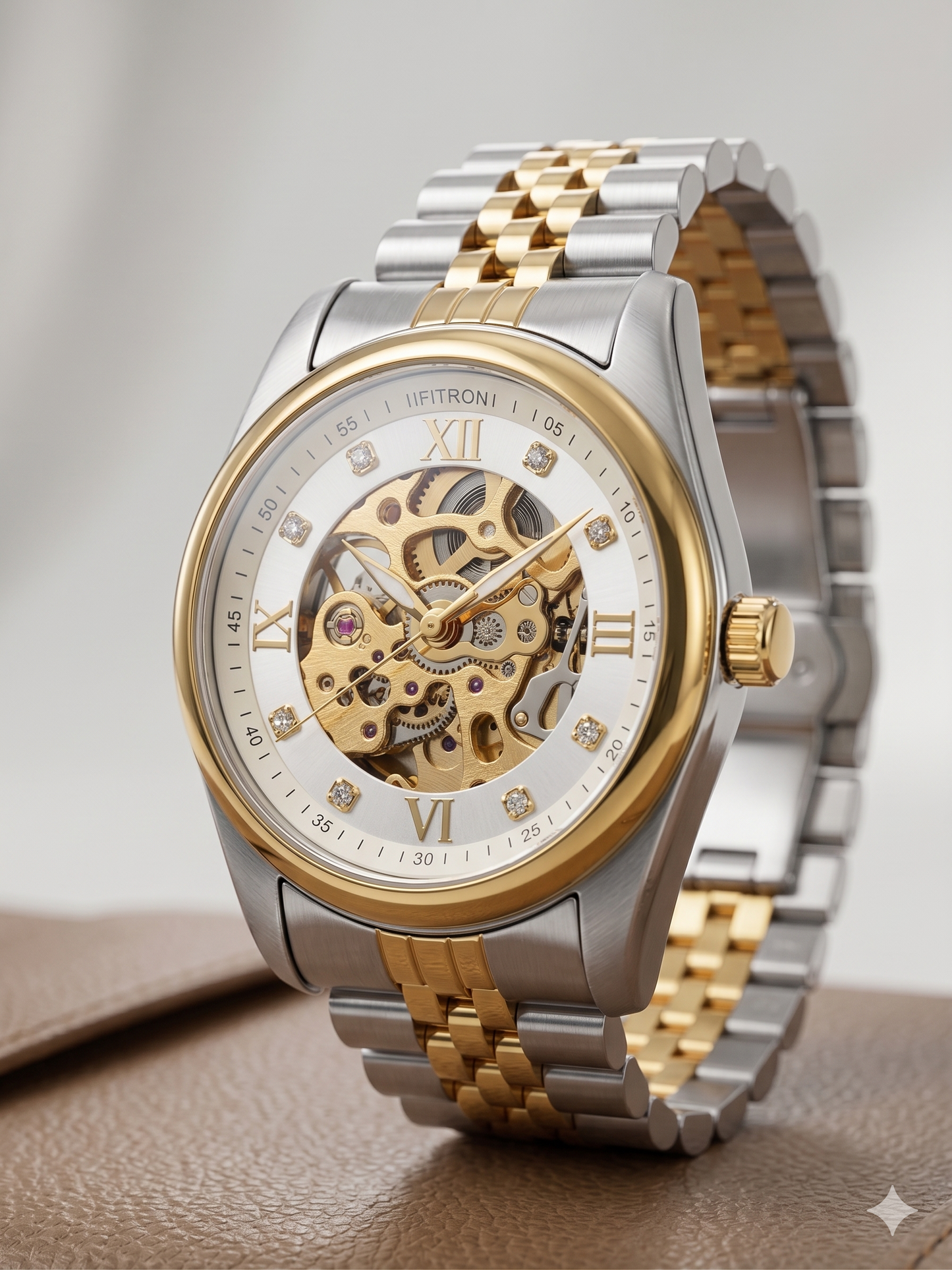 FITRON ROUND WITH DIAMONDS 117211M WHITE DIAL - MEN'S AUTOMATIC