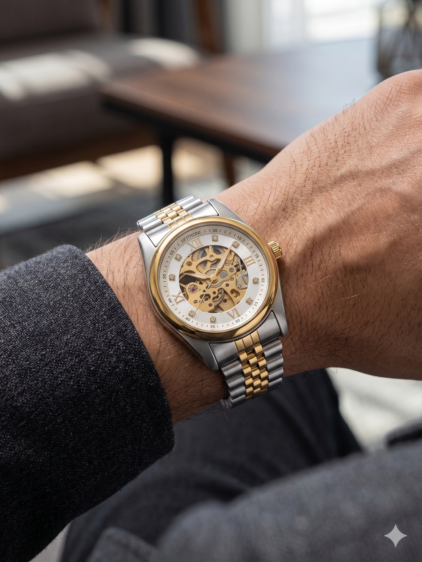 FITRON ROUND WITH DIAMONDS 117211M WHITE DIAL - MEN'S AUTOMATIC