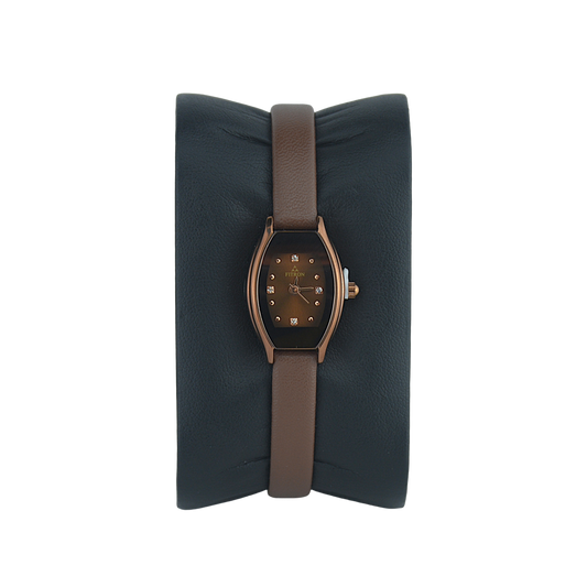 FITRON SMALL ROUNDED RECTANGLE 7872L BROWN DIAL - WOMEN'S QUARTZ