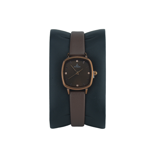 FITRON ROUNDED RECTANGLE 9832L BROWN DIAL - WOMEN'S QUARTZ