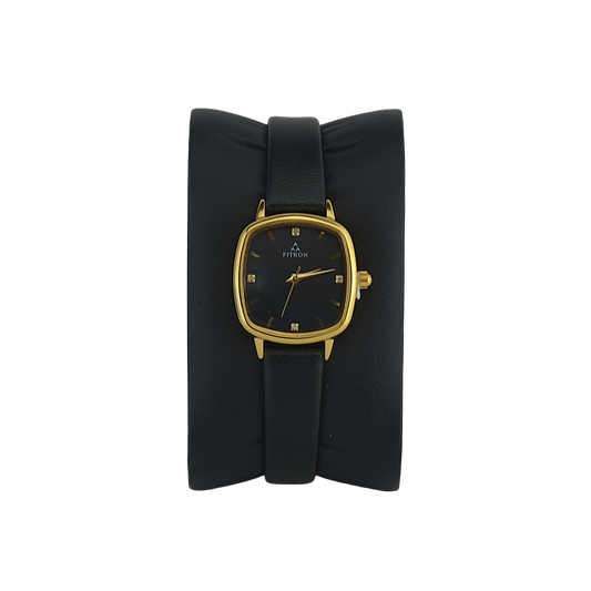 FITRON ROUNDED RECTANGLE 9832L BLACK DIAL - WOMEN'S QUARTZ