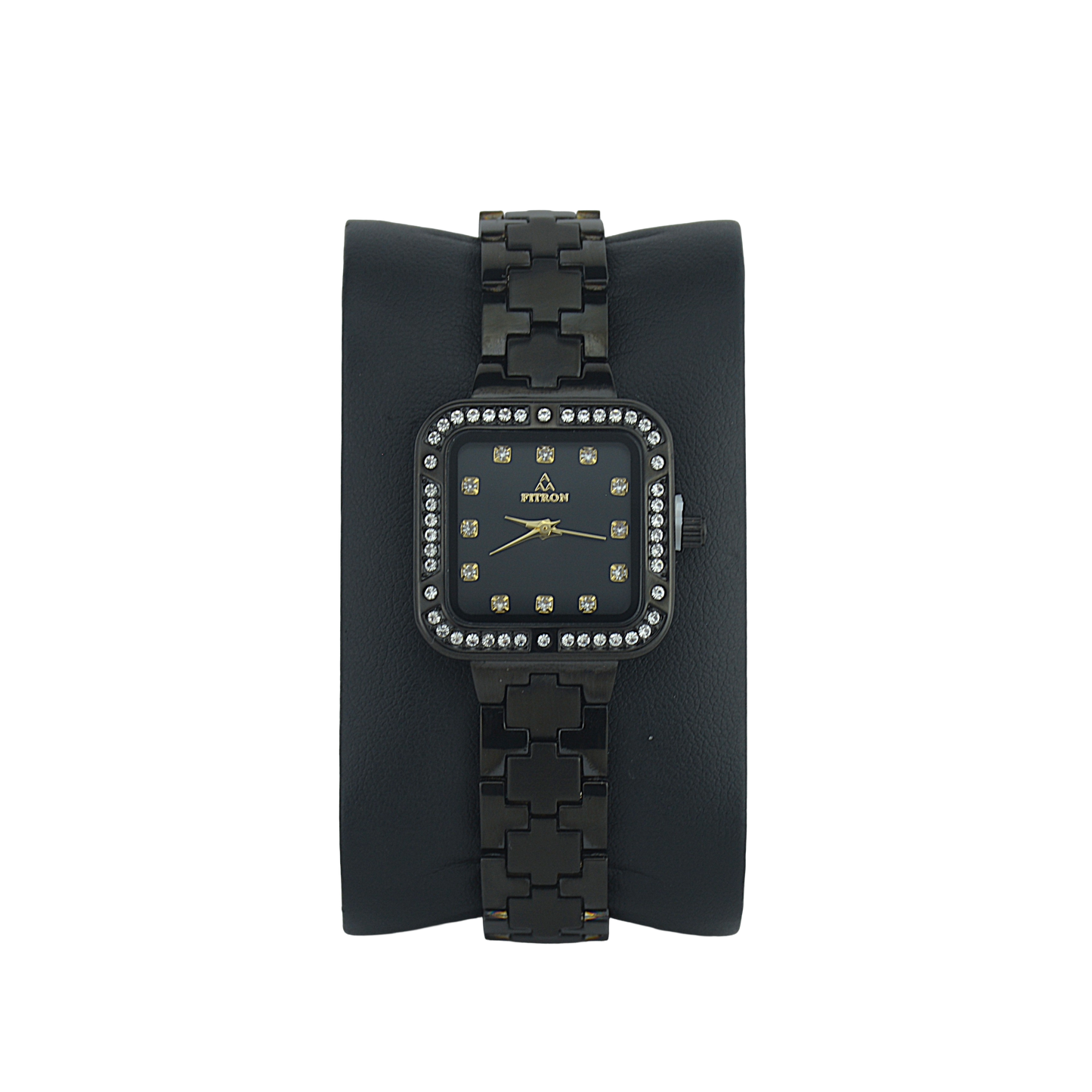 FITRON SQUARE WITH PREMIUM CRYSTALS 9962L BLACK DIAL - WOMEN'S QUARTZ