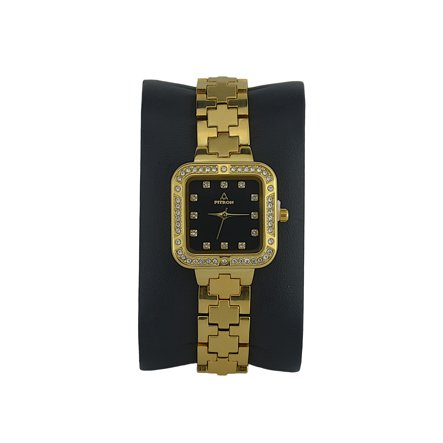 FITRON SQUARE WITH PREMIUM CRYSTALS 9962L BLACK DIAL - WOMEN'S QUARTZ