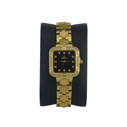 FITRON SQUARE WITH PREMIUM CRYSTALS 9962L BLACK DIAL - WOMEN'S QUARTZ