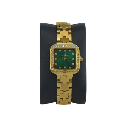FITRON SQUARE WITH PREMIUM CRYSTALS 9962L GREEN DIAL - WOMEN'S QUARTZ