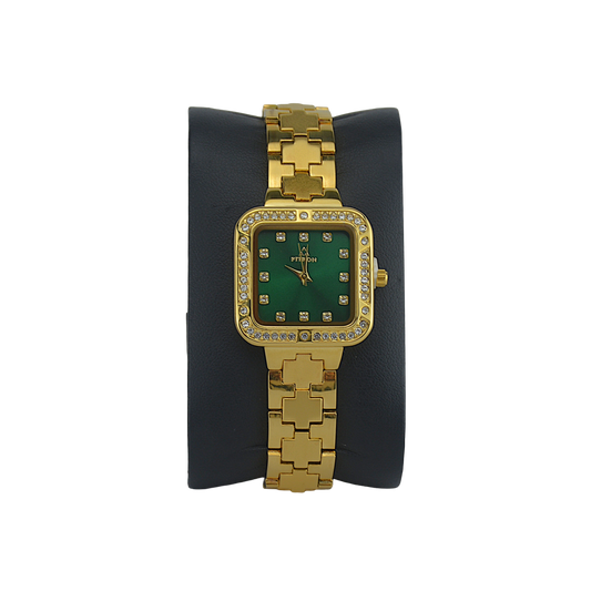 FITRON SQUARE WITH PREMIUM CRYSTALS 9962L GREEN DIAL - WOMEN'S QUARTZ