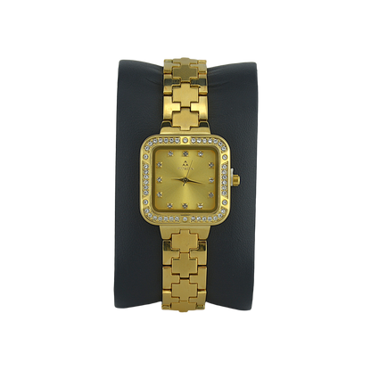 FITRON SQUARE WITH PREMIUM CRYSTALS 9962L GOLD DIAL - WOMEN'S QUARTZ