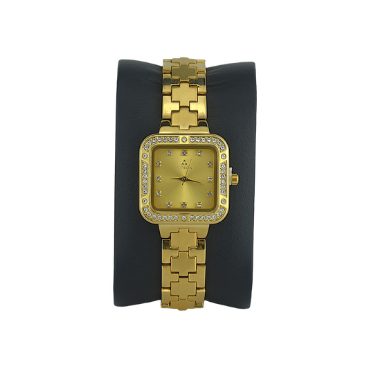 FITRON SQUARE WITH PREMIUM CRYSTALS 9962L GOLD DIAL - WOMEN'S QUARTZ