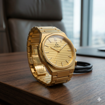 FITRON PP THIN BATTERY 6034M GOLD DIAL - MEN'S QUARTZ