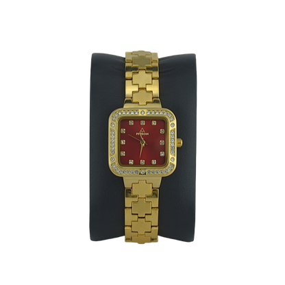 FITRON SQUARE WITH PREMIUM CRYSTALS 9962L RED DIAL - WOMEN'S QUARTZ