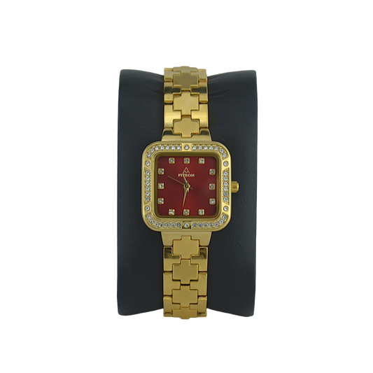 FITRON SQUARE WITH PREMIUM CRYSTALS 9962L RED DIAL - WOMEN'S QUARTZ