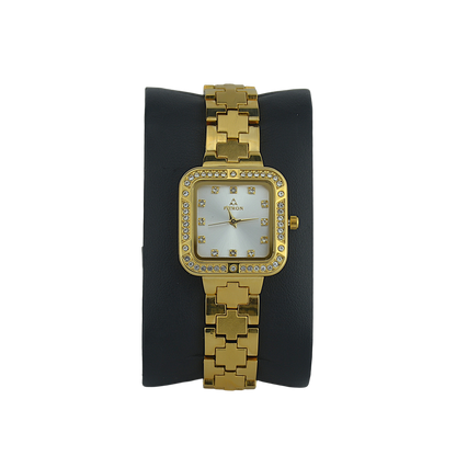 FITRON SQUARE WITH PREMIUM CRYSTALS 9962L SILVER DIAL - WOMEN'S QUARTZ