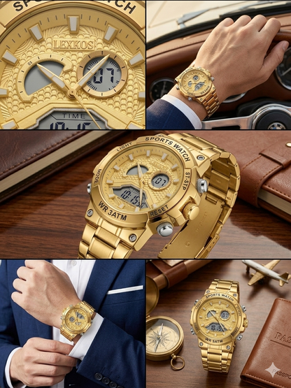 LEXROS WR3ATM/SPORTS WATCH LX-3051G GOLD DIAL - MEN'S QUARTZ