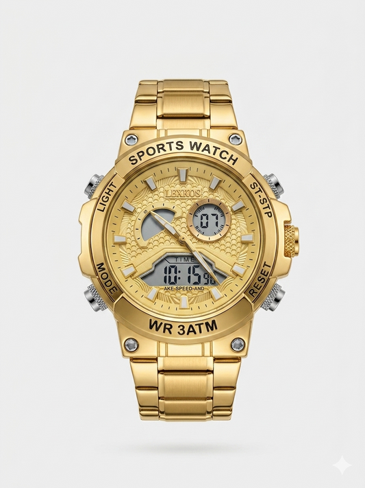 LEXROS WR3ATM/SPORTS WATCH LX-3051G GOLD DIAL - MEN'S QUARTZ