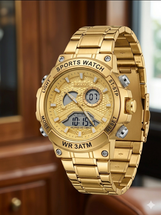 LEXROS WR3ATM/SPORTS WATCH LX-3051G GOLD DIAL - MEN'S QUARTZ