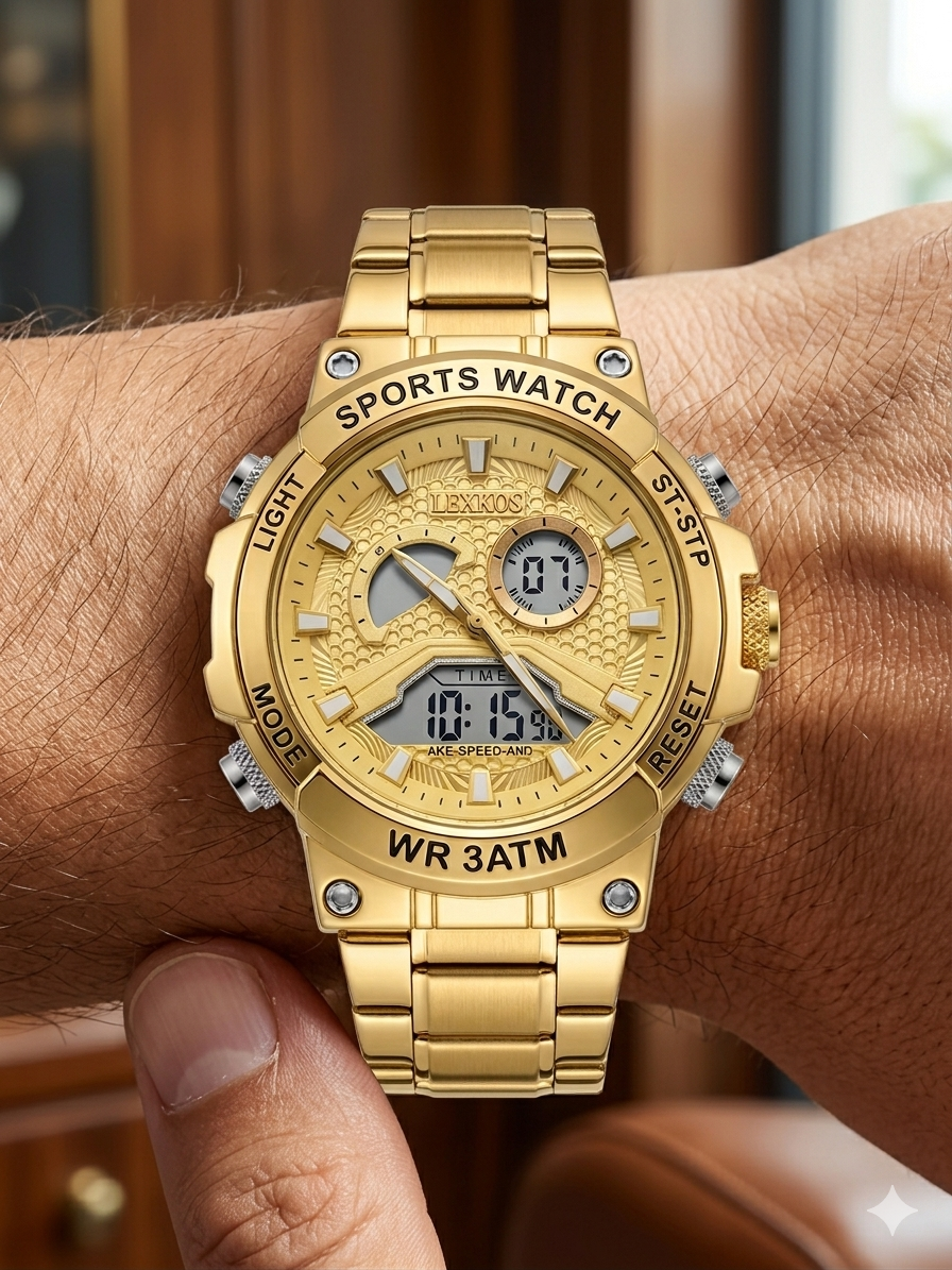 LEXROS WR3ATM/SPORTS WATCH LX-3051G GOLD DIAL - MEN'S QUARTZ