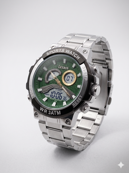 LEXROS WR3ATM/SPORTS WATCH LX-3051G GREEN DIAL - MEN'S QUARTZ