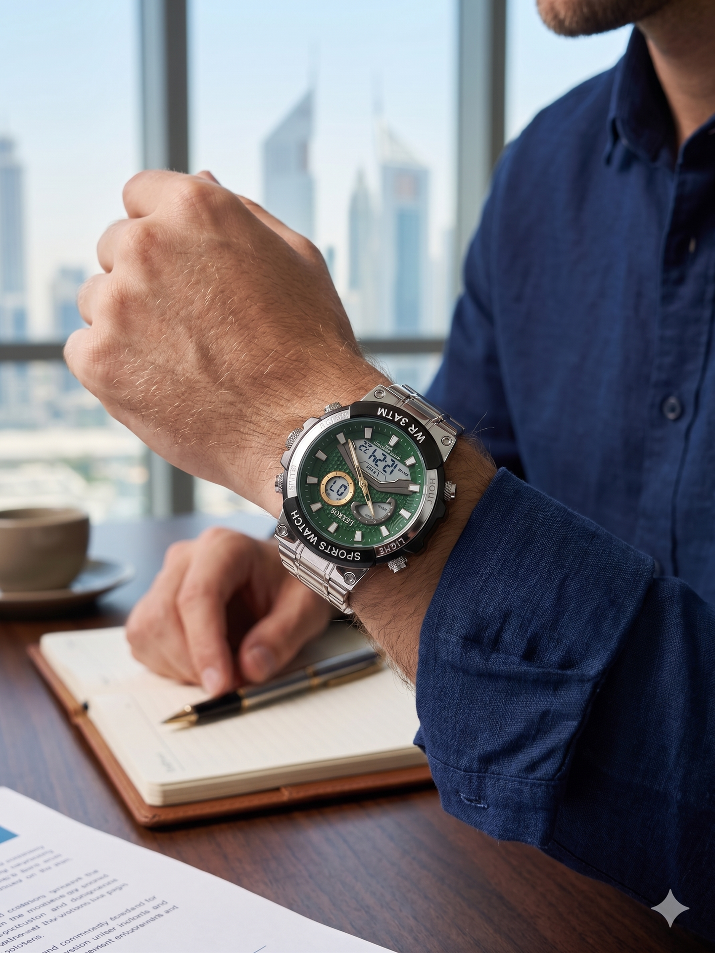 LEXROS WR3ATM/SPORTS WATCH LX-3051G GREEN DIAL - MEN'S QUARTZ
