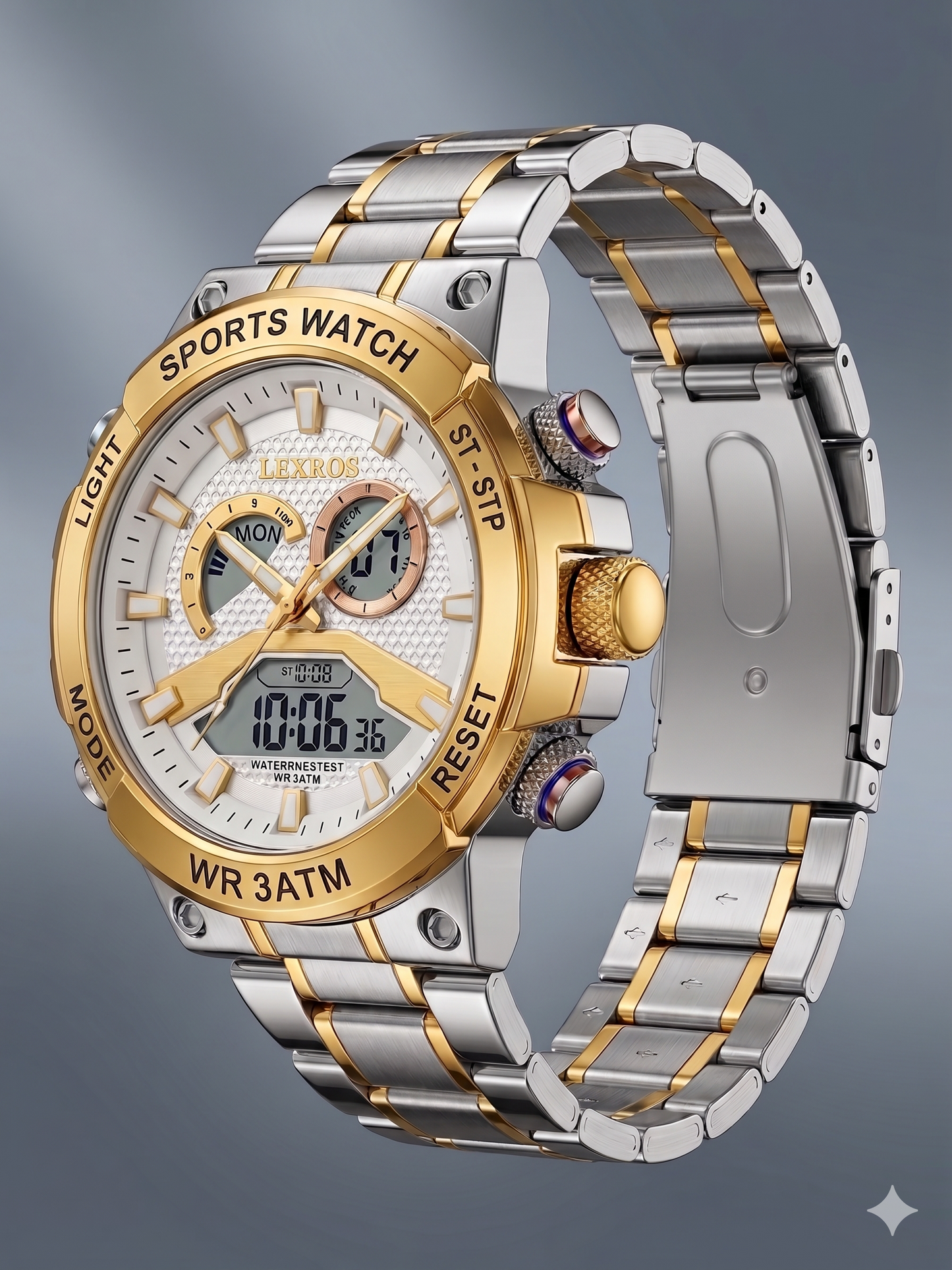 LEXROS WR3ATM/SPORTS WATCH LX-3051G WHITE DIAL - MEN'S QUARTZ