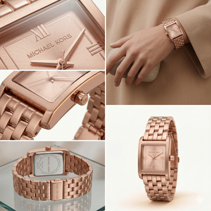MICHAEL KORS ROMAN SMALL SQUARE 4932 ROSE-GOLD DIAL - WOMEN'S QUARTZ