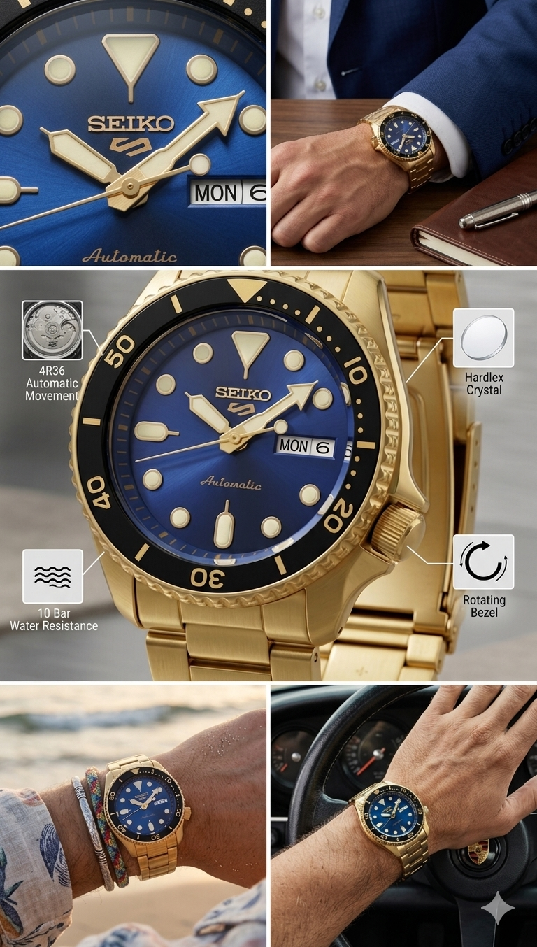 SEIKO 5 GMT SRPK20 BLUE DIAL - MEN'S AUTOMATIC
