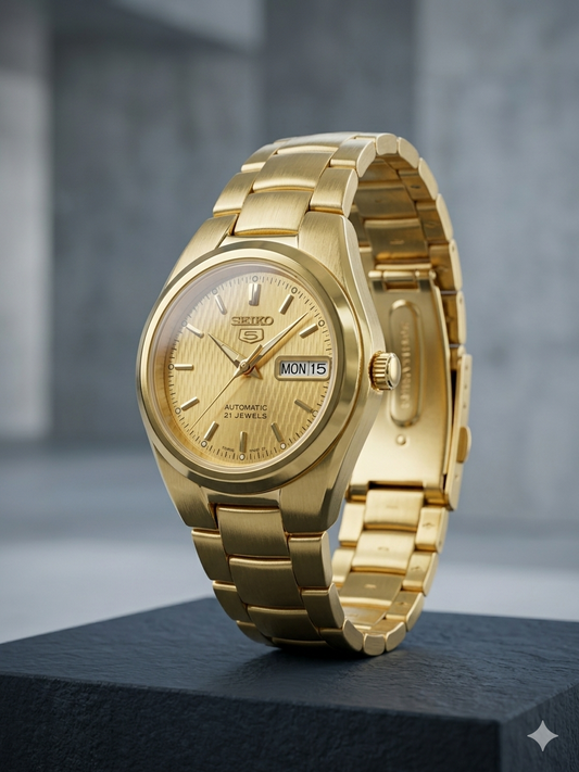 SEIKO 5 21 JEWELS WITH DESIGN SYMC18K1 GOLD DIAL - WOMEN'S AUTOMATIC