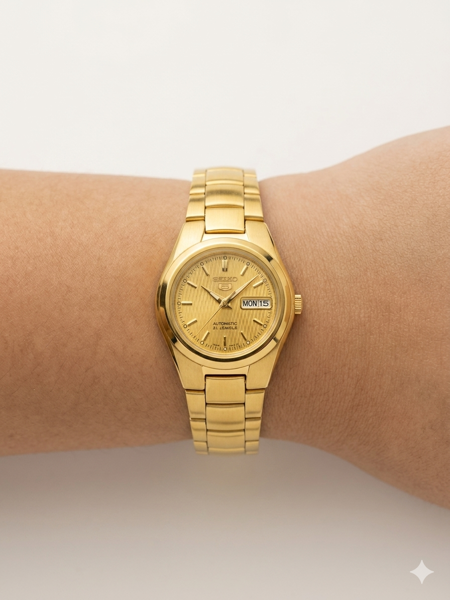 SEIKO 5 21 JEWELS WITH DESIGN SYMC18K1 GOLD DIAL - WOMEN'S AUTOMATIC