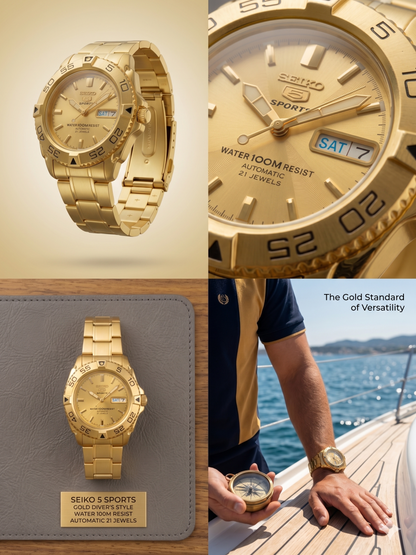 SEIKO 5 SPORTS SNZB26J1 GOLD DIAL - MEN'S AUTOMATIC