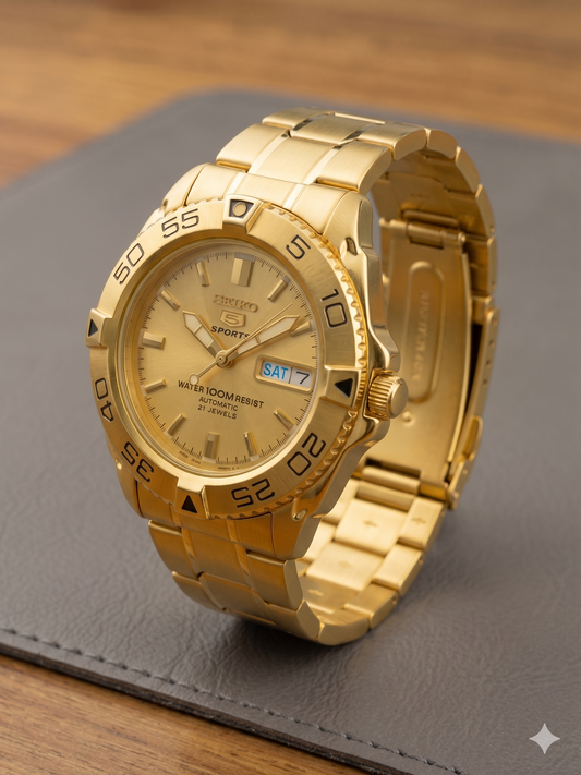 SEIKO 5 SPORTS SNZB26J1 GOLD DIAL - MEN'S AUTOMATIC