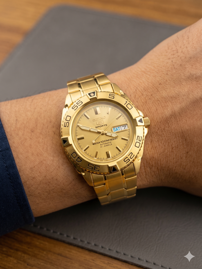 SEIKO 5 SPORTS SNZB26J1 GOLD DIAL - MEN'S AUTOMATIC