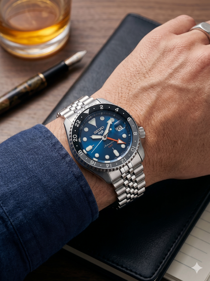 SEIKO 5 GMT VELOCITY BLUE SSK045K1 BLUE DIAL - MEN'S AUTOMATIC