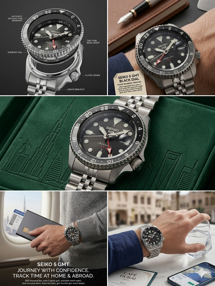 SEIKO 5 GMT BRUCE WAYNE SSK001K1 BLACK DIAL - MEN'S AUTOMATIC