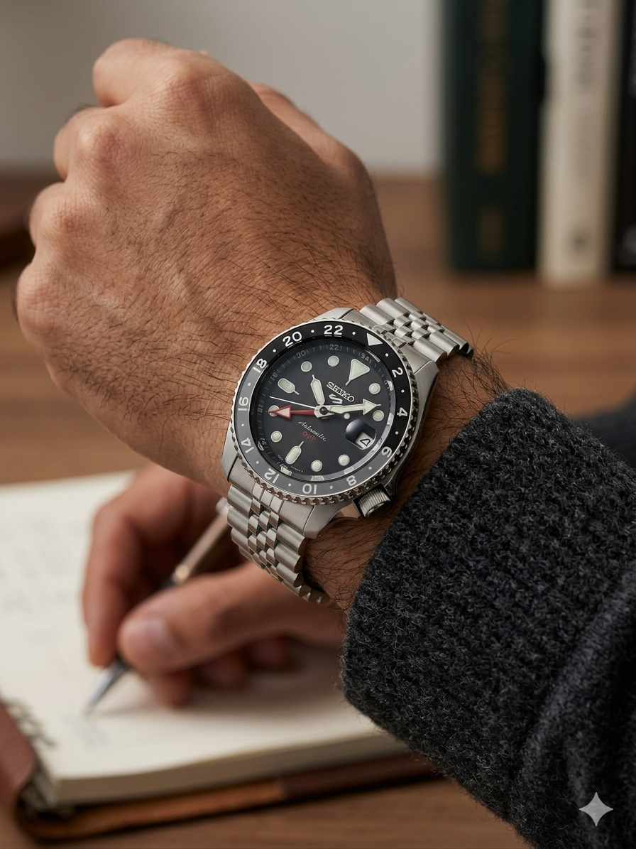 SEIKO 5 GMT BRUCE WAYNE SSK001K1 BLACK DIAL - MEN'S AUTOMATIC