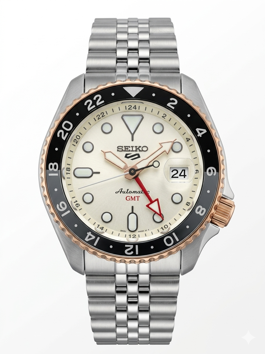 SEIKO 5 GMT ANALOGUE CREAM SSK046K1 CREAM DIAL - MEN'S AUTOMATIC