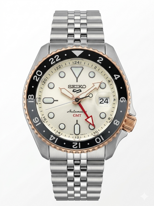 SEIKO 5 GMT ANALOGUE CREAM SSK046K1 CREAM DIAL - MEN'S AUTOMATIC