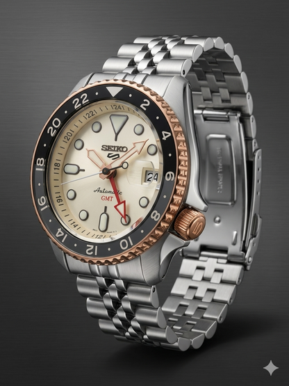 SEIKO 5 GMT ANALOGUE CREAM SSK046K1 CREAM DIAL - MEN'S AUTOMATIC