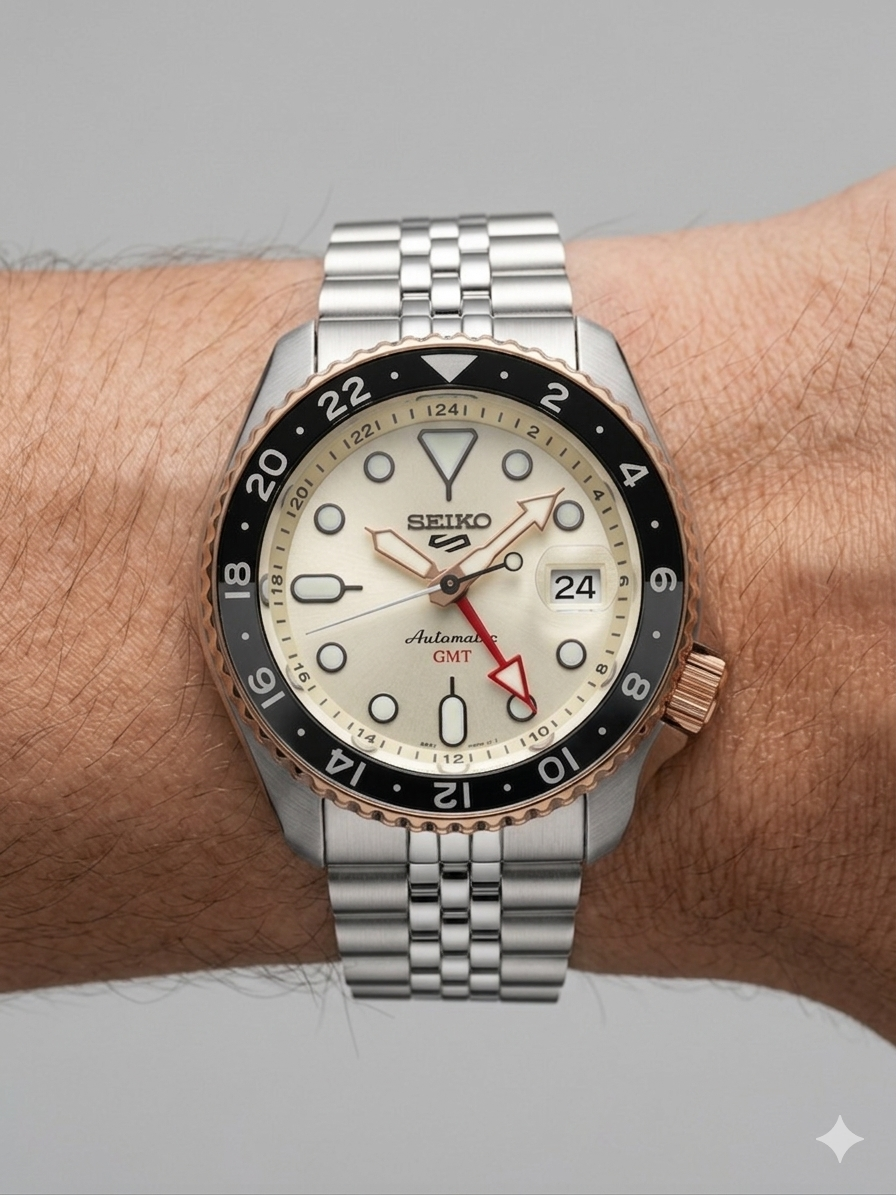 SEIKO 5 GMT ANALOGUE CREAM SSK046K1 CREAM DIAL - MEN'S AUTOMATIC