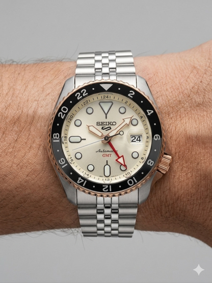 SEIKO 5 GMT ANALOGUE CREAM SSK046K1 CREAM DIAL - MEN'S AUTOMATIC