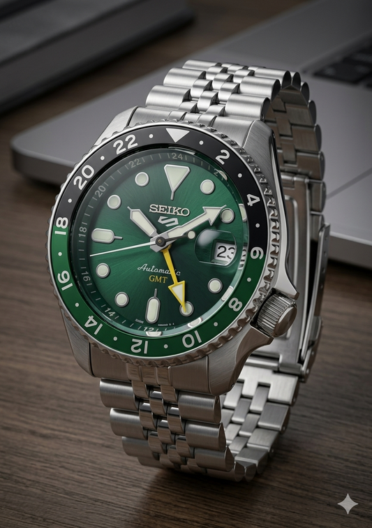 SEIKO 5 GMT SPRITE SSK035K1 GREEN DIAL - MEN'S AUTOMATIC