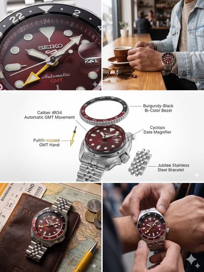 SEIKO 5 GMT RED PASSION SSK031K1 RED DIAL - MEN'S AUTOMATIC