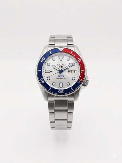 SEIKO WHITE PEPSI SRPL99K1 SILVER DIAL - MEN'S AUTOMATIC