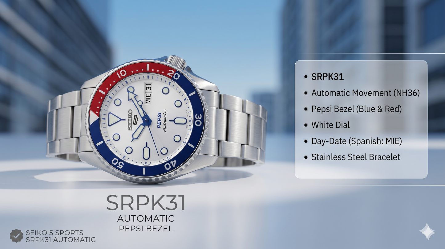 SEIKO WHITE PEPSI SRPL99K1 SILVER DIAL - MEN'S AUTOMATIC