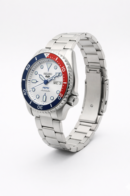 SEIKO WHITE PEPSI SRPL99K1 SILVER DIAL - MEN'S AUTOMATIC