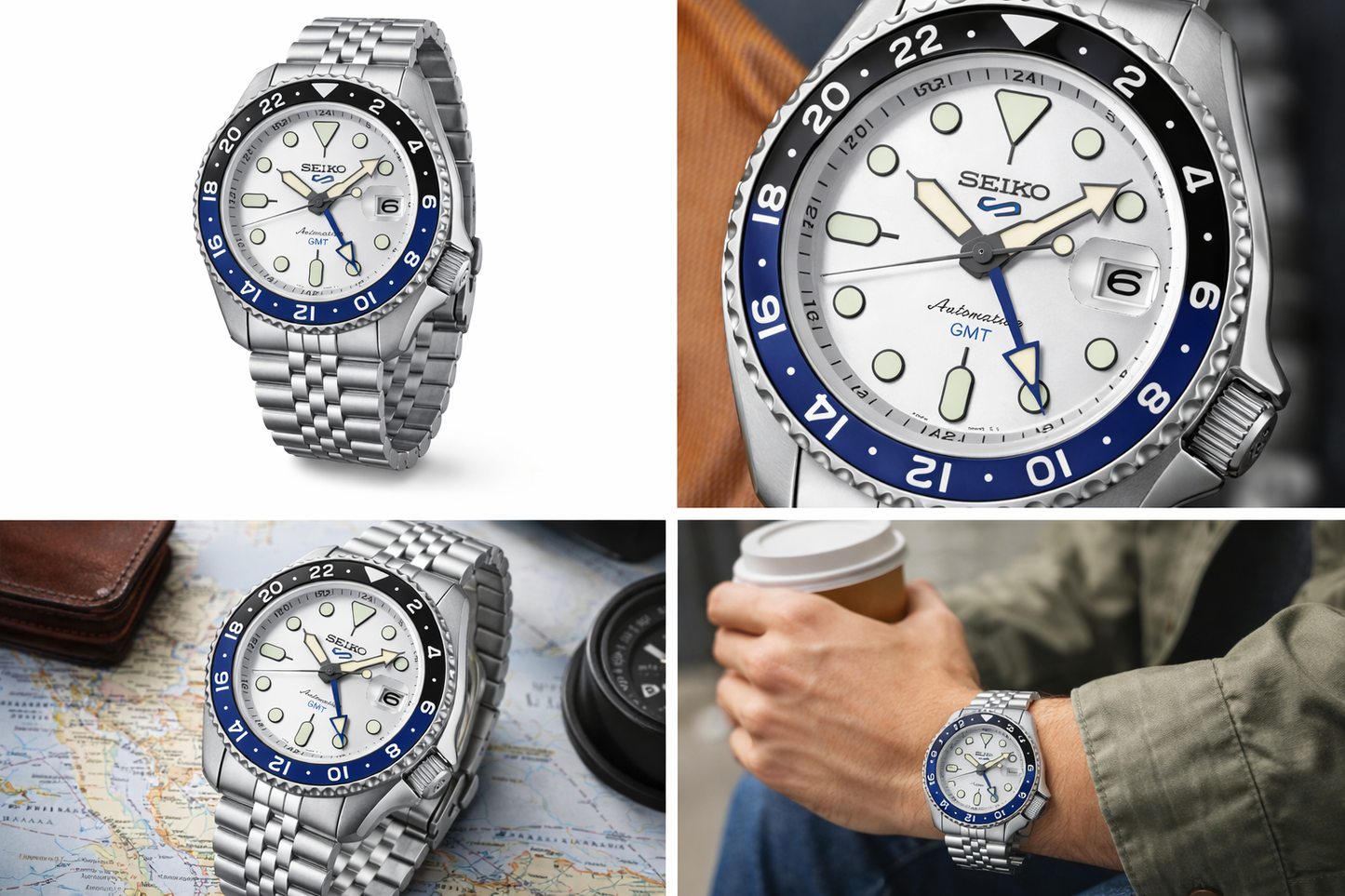 SEIKO 5 GMT WHITE BATMAN SSK033K1 WHITE DIAL - MEN'S AUTOMATIC